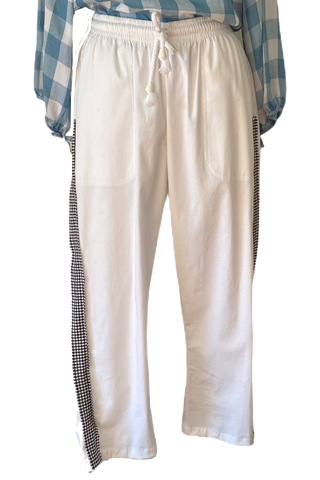 White Pants with gingham side trim
